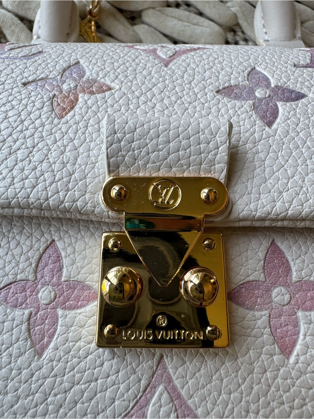 Louis Vuitton Inspired White Mini Top Handle Bag with Pastel Monogram - Picture 3 of 15